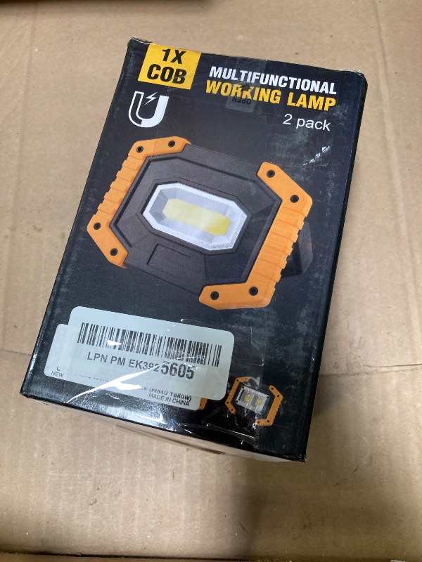 Photo 1 of OTYTY LED Work Light 2-Pack, 30W 1500LM Portable Rechargeable Flood Lights with Magnetic Base, 4200mAh Battery for Outdoor, Camping, Hiking, Emergency, Car Repairing, Job Site Lighting (W840 Yellow)