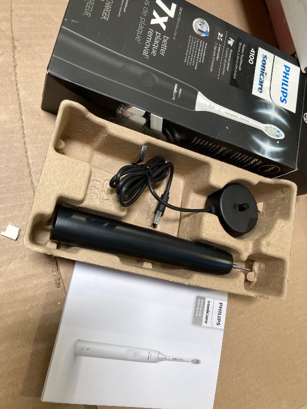 Photo 1 of Philips Sonicare 4100 Rechargeable Electric Toothbrush, with Pressure Sensor, 2 Intensity Settings, SmarTimer and QuadPacer, 14-Day Battery Life, Black, Model HX3681/24