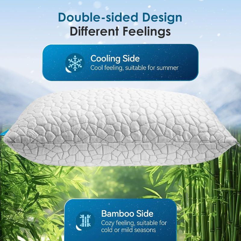 Photo 1 of Cooling Pillow  for Sleeping 1 Pack Gel Pillow Adjustable Shredded Memory Foam Pillow Pillows for Side, Back, Stomach Sleepers Adjustable Loft Bamboo Pillow with Removable Cover Queen

