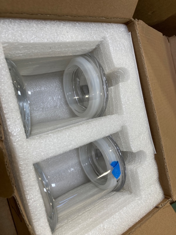 Photo 1 of Volisnova 2 Pack Farmhouse Apothecary Jars with Lids - Glass Qtip Dispensers and Cotton Ball Holders for Bathroom Vanity Storage and Organization with 8 Pcs Wterproof Labels (Clear Glass)
