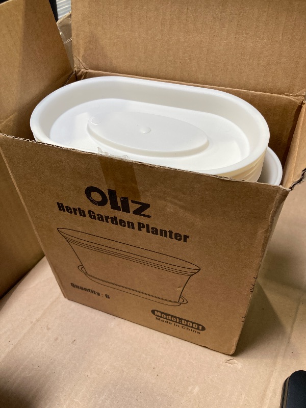 Photo 1 of Oliz Windowsill Garden Pots, White Plastic Flower Pots with Drainage Tray for Herb, Succulents, African Violet (Pack of 6)