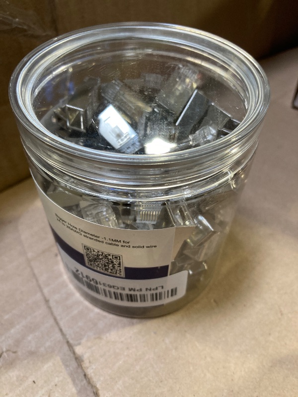 Photo 1 of iwillink 100-Pack Shielded RJ45 Cat6 Pass-Through Connectors, STP Crimp Modular Plugs, 50U Gold-Plated, 3-Prong for Solid and Stranded Cable, 8P8C Design