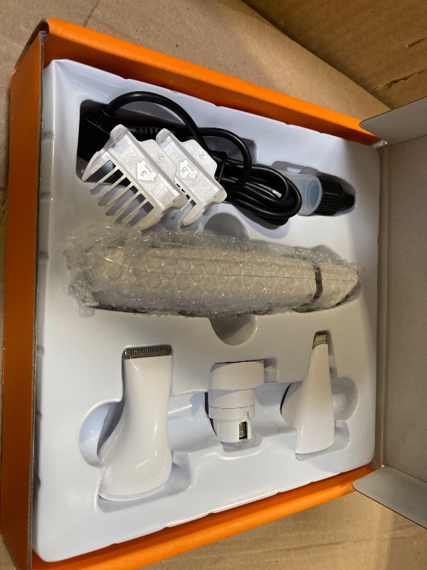 Photo 1 of oneisall 4-in-1 Cordless Dog Grooming Kit with 2-Speed Clippers, Low Noise Paw Trimmer & Rechargeable Quiet Nail Grinder for Dogs and Cats (White)
