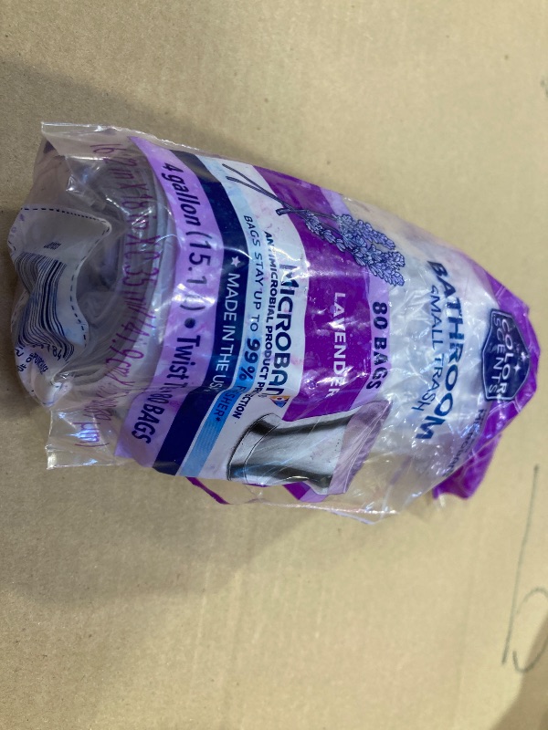 Photo 1 of Color Scents Small Trash Bags - 4 Gallon, 80 Bags (1 Pack of 80 Count), Twist Tie - Lavender Bag with Lavender Scent with Microban