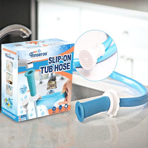 Photo 1 of Rinseroo Tub Hose: No-install Ultra Flex Hose Slips on to Spout for Hair Washing Baby or Dog Bath. Bathtub Showerhead Attachment. Shower Adapter Fau
