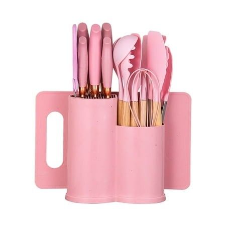 Photo 1 of QFN 19pcs Silicone Kitchen Utensil Set Heat-Resistant Non-Stick Easy Cooking Cleaning Home Pink
