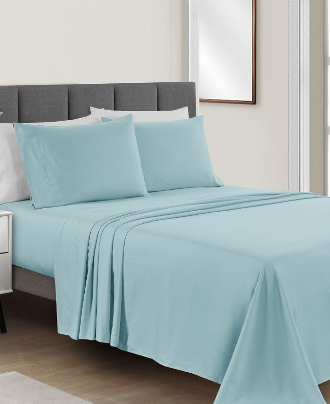 Photo 1 of Sunham Microfiber Easy Care Solid 4-Pc. Sheet Set, Queen - Aqua
