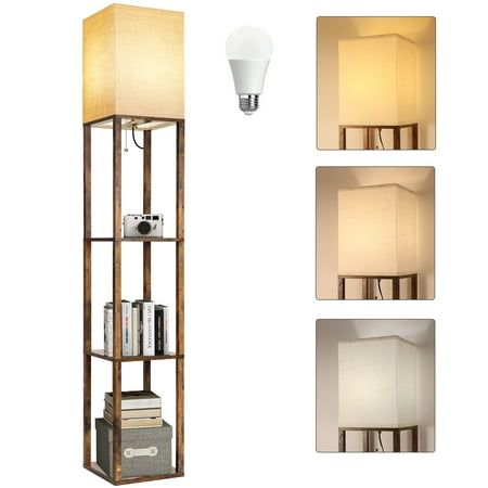 Photo 1 of Floor Lamp with Shelves Modern Dimmable Solid Wood Standing Lamp for Living Room and Bedroom
