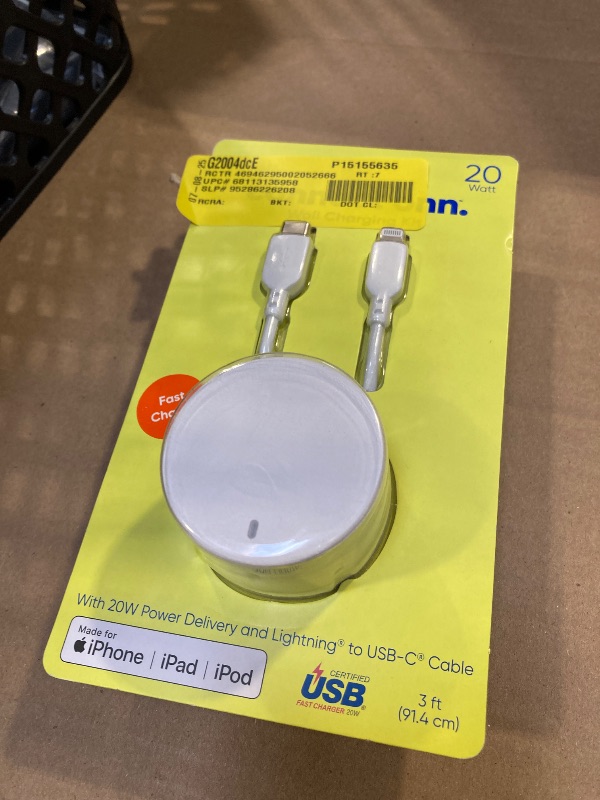 Photo 1 of Onn. 20W Power Delivery Wall Charging Kit with Lightning to USB-C Cable White
