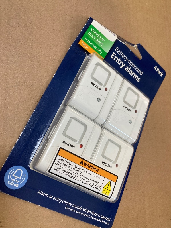 Photo 1 of Philips Personal Security Window and Door Alarm, 4 Pack, DIY Protection, Burglar Alert, Wireless, Chime/Alarm, Easy Installation, Ideal for Home, Garage, Apartment, RV and More, LRM3320W/27