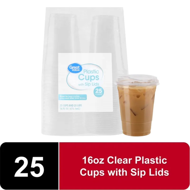 Photo 1 of 3-Pack Value Pack of Disposable Plastic Cups and Lids, Clear, 16 oz, 25/PCS
