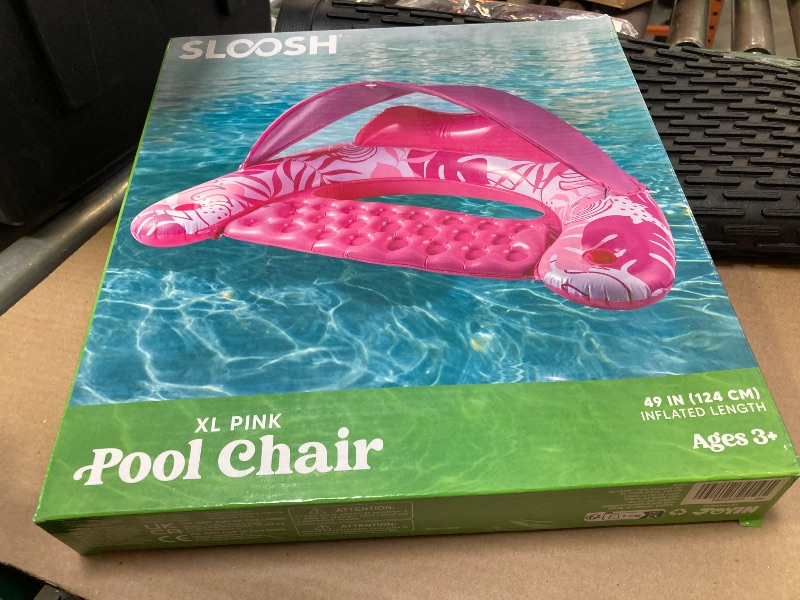 Photo 1 of Joyfy Inflatable Pool Floats with Canopy, Large Inflatable Pool Lounge Chairs with Cup Holders, Floating Chair for Adults Party Beach Summer Water Fun