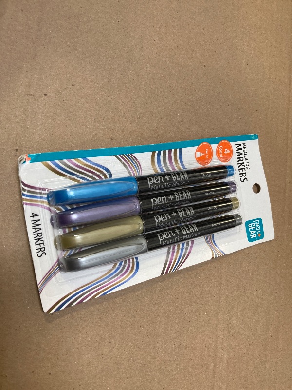 Photo 1 of (4 Pack) Pen+Gear Permanent Markers, Fine Tip, Assorted Metallic Colors, 4 Count
