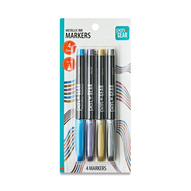 Photo 1 of (4 Pack) Pen+Gear Permanent Markers, Fine Tip, Assorted Metallic Colors, 4 Count
