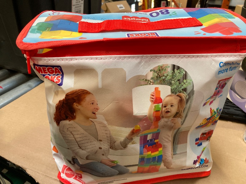 Photo 1 of MEGA BLOKS First Builders Toddler Blocks Toys Set, Big Building Bag with 80 Pieces and Storage, Blue, Ages 1+ Years