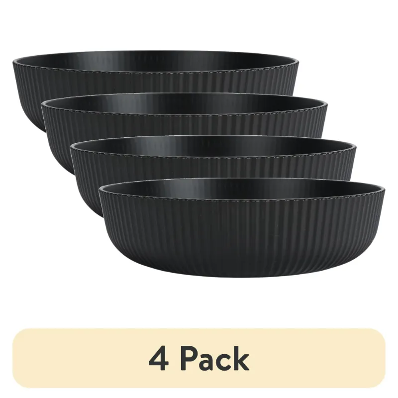 Photo 1 of 4PCS  Mainstays Black Eco-Friendly Recycled Plastic Dinner Bowl. 