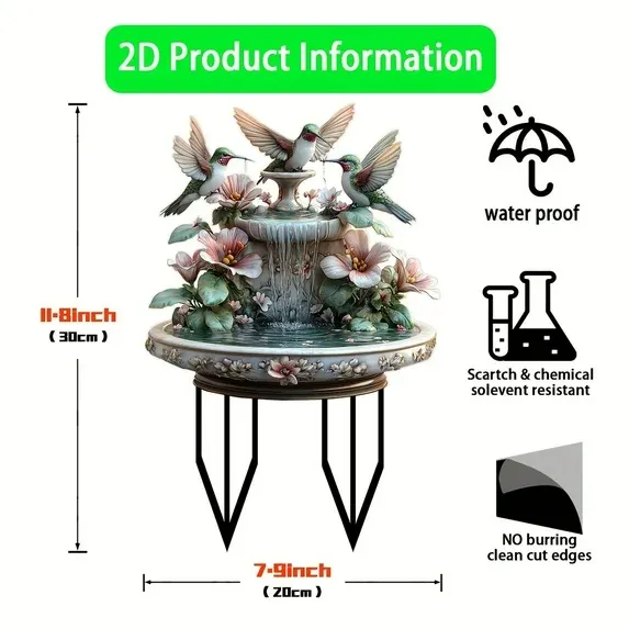 Photo 1 of JilgTeok 2 Packs Acrylic Hummingbird Garden Statue Water Feature Outdoor Decor for Yard Patio Flower Bed
