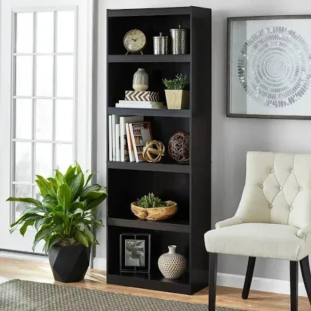 Photo 1 of Mainstays Framed 5-Shelf Bookcase Espresso It stands over 71 inches tall
