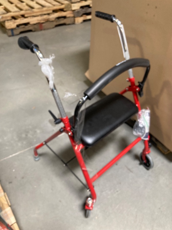 Photo 1 of Drive Medical 1239RD Foldable Rollator Walker with Seat, Red, 1 Count (Pack of 1)