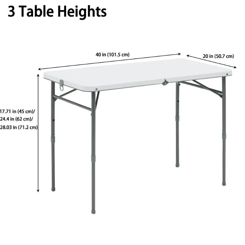 Photo 1 of Mainstays 40"L x 20"W Plastic Adjustable Height Fold-in-Half Folding Table, White