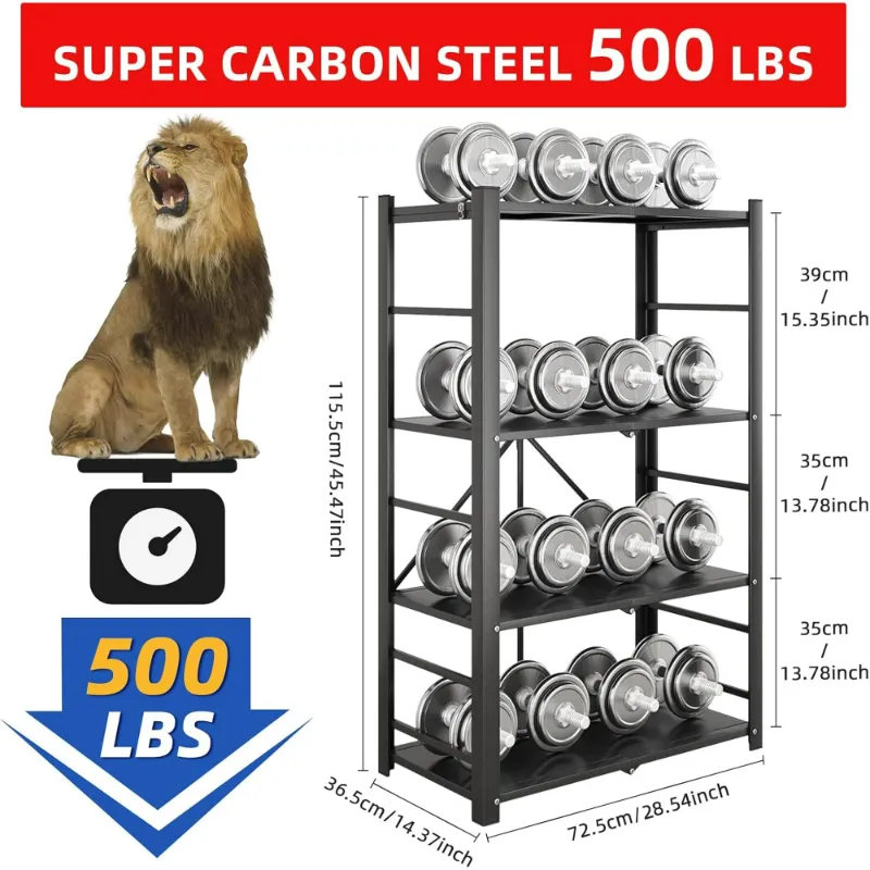 Photo 1 of 4 Tier Metal Storage Shelves Foldable, Heavy Duty Storage Shelves for Bedroom, Kitchen Storage Shelves No Assembly 500lbs/Shelf for Basement, Garage, Laundry, Bathroom, Pantry Organizers

