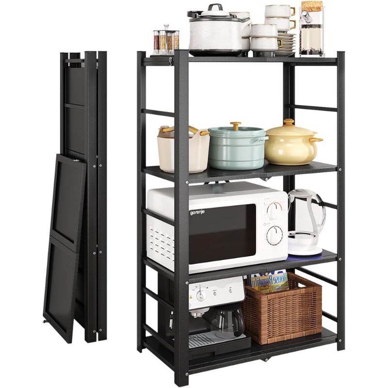 Photo 1 of 4 Tier Metal Storage Shelves Foldable, Heavy Duty Storage Shelves for Bedroom, Kitchen Storage Shelves No Assembly 500lbs/Shelf for Basement, Garage, Laundry, Bathroom, Pantry Organizers
