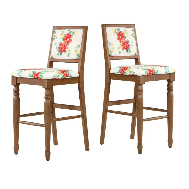 Photo 1 of The Pioneer Woman Vintage Floral Bar Stools Made with Solid Wood Frame Set of 2
