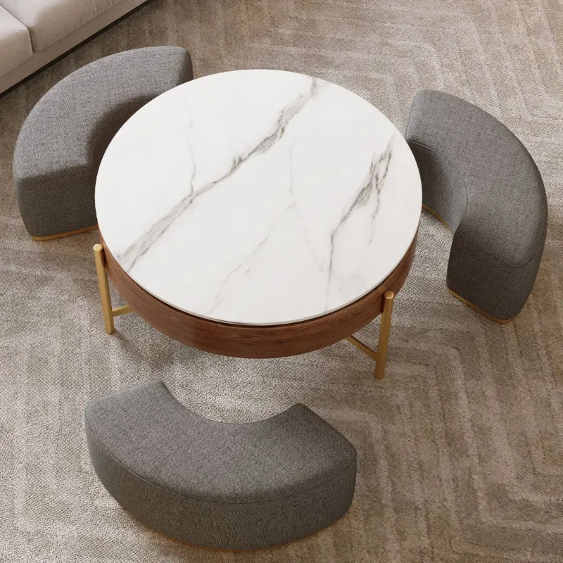 Photo 1 of Lift-Top Round Coffee Table With 3 Ottomans
