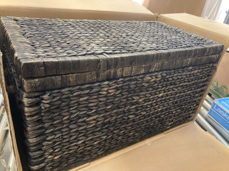 Photo 1 of Click365 Storage Trunk, Farmhouse Style, Extra Large (33”), Deep, Woven Wicker Chest With Metal Frame, 2 Handles, Flip Top Lid and Stay Open Safety Hinges, Sustainable Eco Material, Rustic Brown