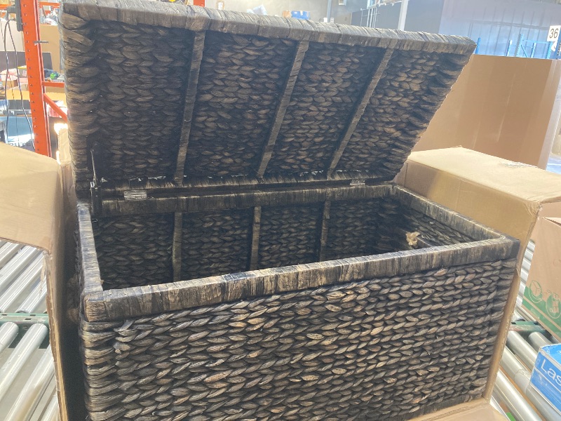 Photo 1 of Click365 Storage Trunk, Farmhouse Style, Extra Large (33”), Deep, Woven Wicker Chest With Metal Frame, 2 Handles, Flip Top Lid and Stay Open Safety Hinges, Sustainable Eco Material, Rustic Brown
