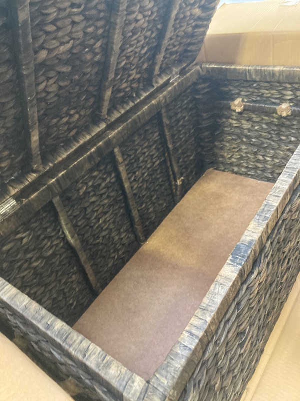 Photo 1 of Click365 Storage Trunk, Farmhouse Style, Extra Large (33”), Deep, Woven Wicker Chest With Metal Frame, 2 Handles, Flip Top Lid and Stay Open Safety Hinges, Sustainable Eco Material, Rustic Brown