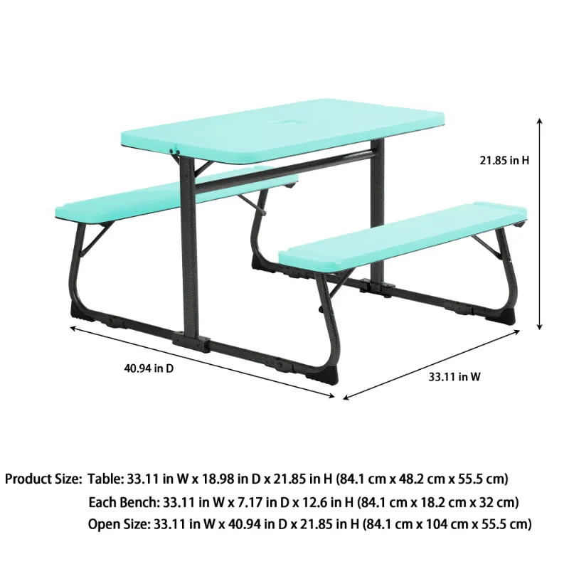 Photo 1 of Your Zone Folding Kid's Picnic Activity Table for Ages 3-8, Teal
