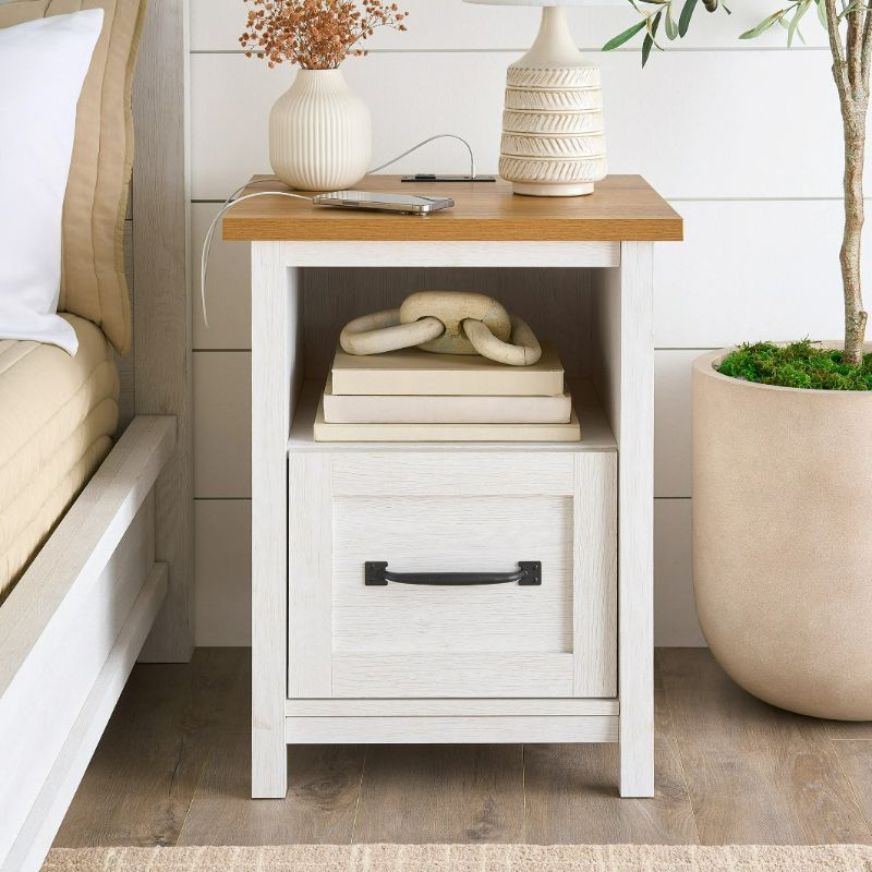 Photo 1 of Better Homes & Gardens Modern Farmhouse Nightstand with USB, Alabaster and Light
