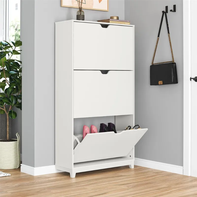 Photo 1 of Mainstays 3-Tier Shoe Storage Cabinet White 31.1" W x 11.36" D x 58.19" H.
