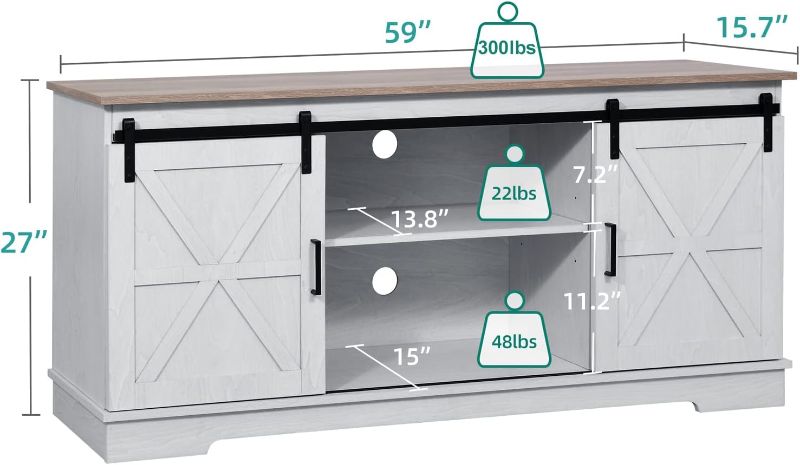 Photo 1 of YITAHOME Farmhouse TV Stand for 65 Inch Television Stand, 59'' without Mount Entertainment Center with Storage Cabinets and Sliding Barn Doors, Rustic Media TV Console Table for Living Room, Grey White/Grey Wash
