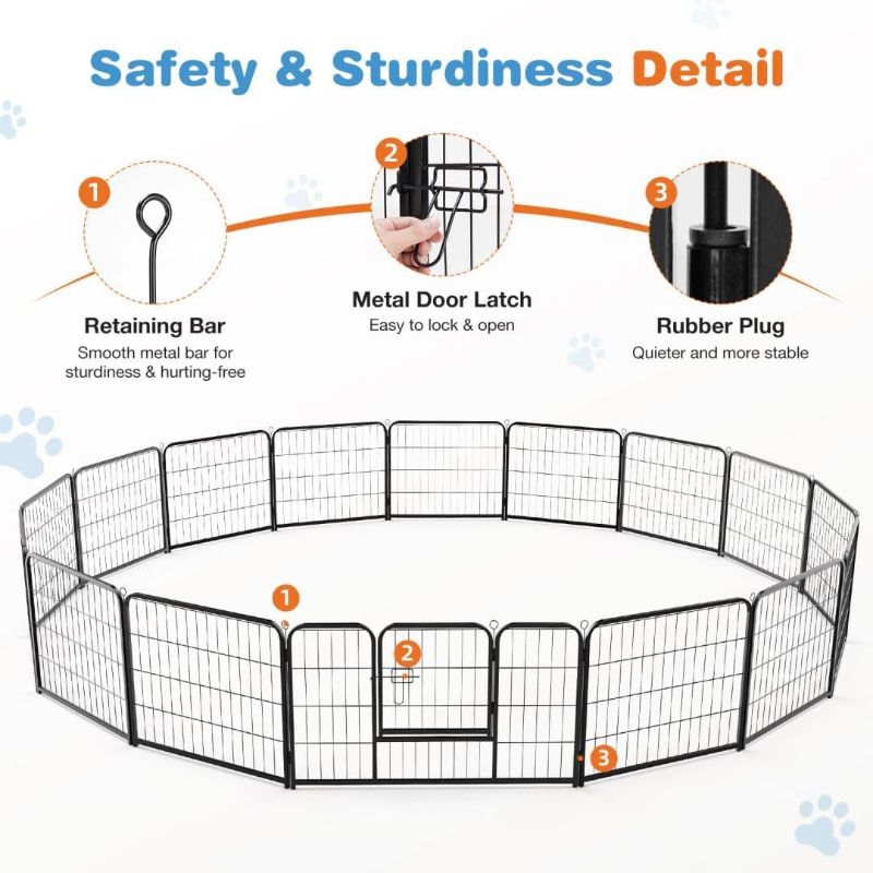 Photo 1 of Dog Playpen, 16 Panel 24” Height Puppy Fence Exercise Pen for Yard Gate, Indoor Outdoor Heavy Duty Anti-Rust Metal Playpens with Doors Portable for RV Camping - Small/Medium/Large Pets
