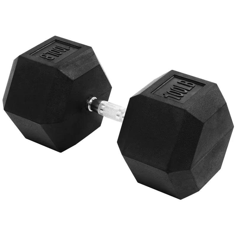 Photo 1 of BalanceFrom Rubber Encased Hex Dumbbells, 100 lb Single, Black
