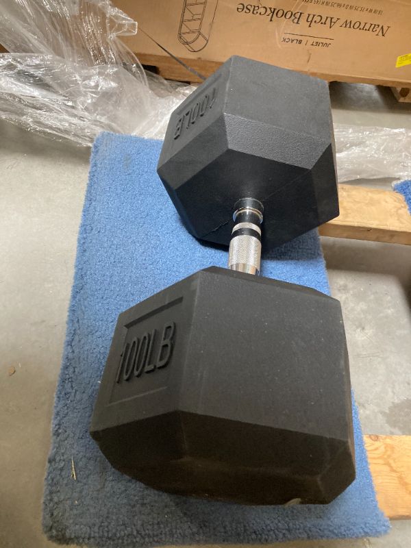 Photo 1 of BalanceFrom Rubber Encased Hex Dumbbells, 100 lb Single, Black
