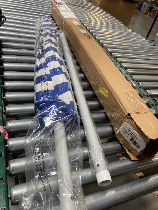 Photo 1 of Heininger 1320 DestinationGear Italian Blue and White 6' Acrylic Striped Patio Pole Umbrella