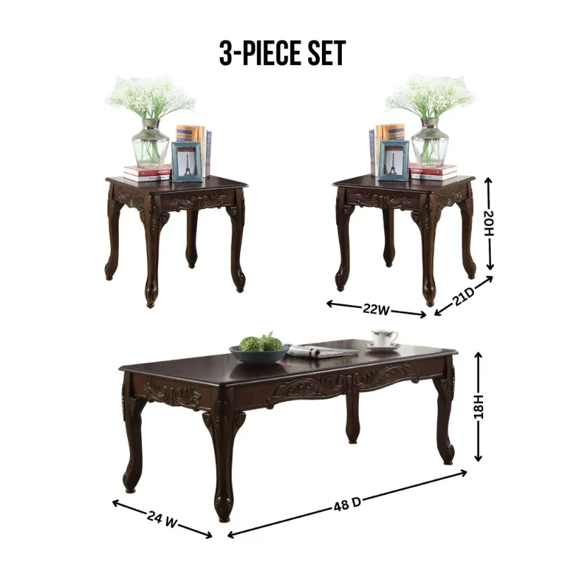 Photo 1 of Roundhill Furniture 3Pc Wood Coffee and End Table Set, Dark Cherry