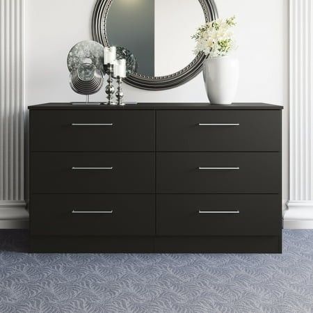 Photo 1 of Incomplete------Jolyne 6-Drawer Horizontal Dresser – in Black Finish for Bedroom Clothes Storage - 28.5 in H X 50.39 in W X 17.7 in D
