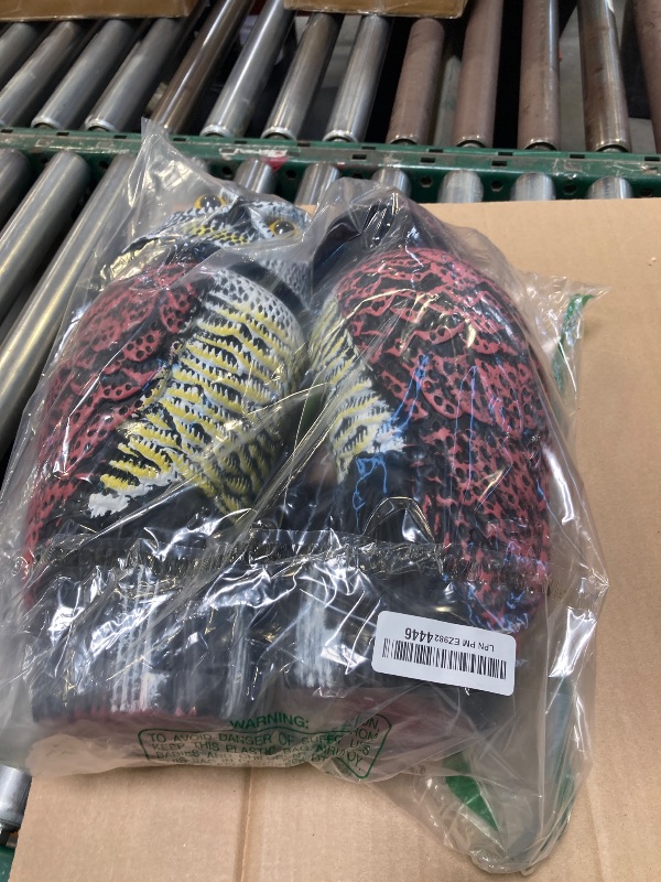 Photo 1 of Hedoc 2 Pack Fake Owl Decoys to Scare Birds Away(15 inch), Rotating Head Sculptures, Nature Enemy Scarecrow Plastic Statues, Pest Repellent,Pigeon Deterrent Outdoor Yard, Garden Protectors