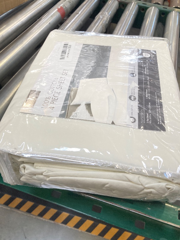 Photo 1 of Comfort Spaces 100% Cotton Sheets Queen, Breathable, Ultra Soft Cotton Sheets, Naturally Cool Cotton Bed Sheets with 14" Elastic Pocket Fits up to 16" Mattress, All Season Sheet Set, Ivory 4 Piece