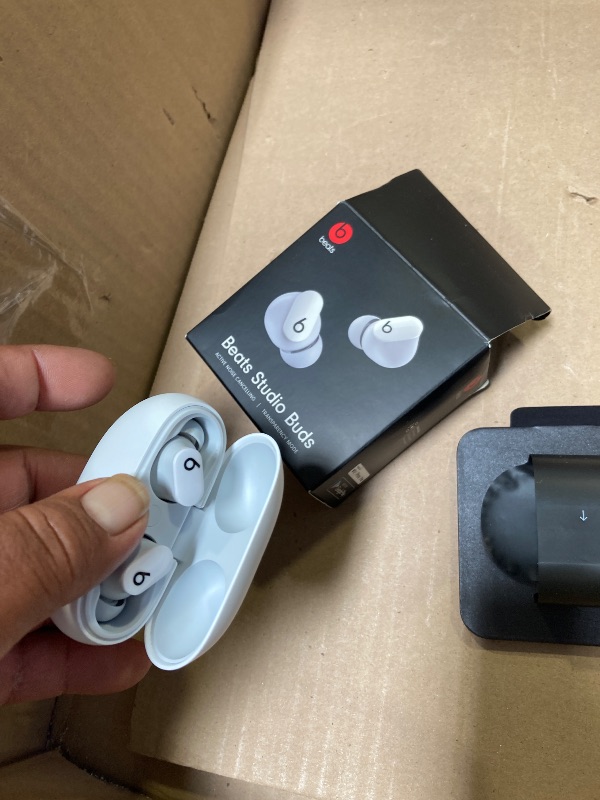 Photo 1 of Beats Studio Buds - True Wireless Noise Cancelling Earbuds - Compatible with Apple & Android, Built-in Microphone, IPX4 Rating, Sweat Resistant Earphones, Class 1 Bluetooth Headphones - White