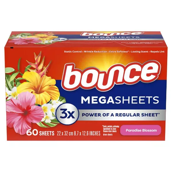 Photo 1 of Bounce Mega Dryer Sheets, Paradise Blossom, 60 Sheets, Bounce Dryer Sheets
