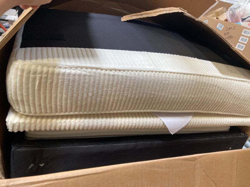 Photo 1 of Incomplete ----Yaheetech 83.5" W Modern Sofa Couch Corduroy Fabric Sofa with Detachable Cover, USB Charging Ports & Side Storage Pockets for Living Room Apartment, Ivory
