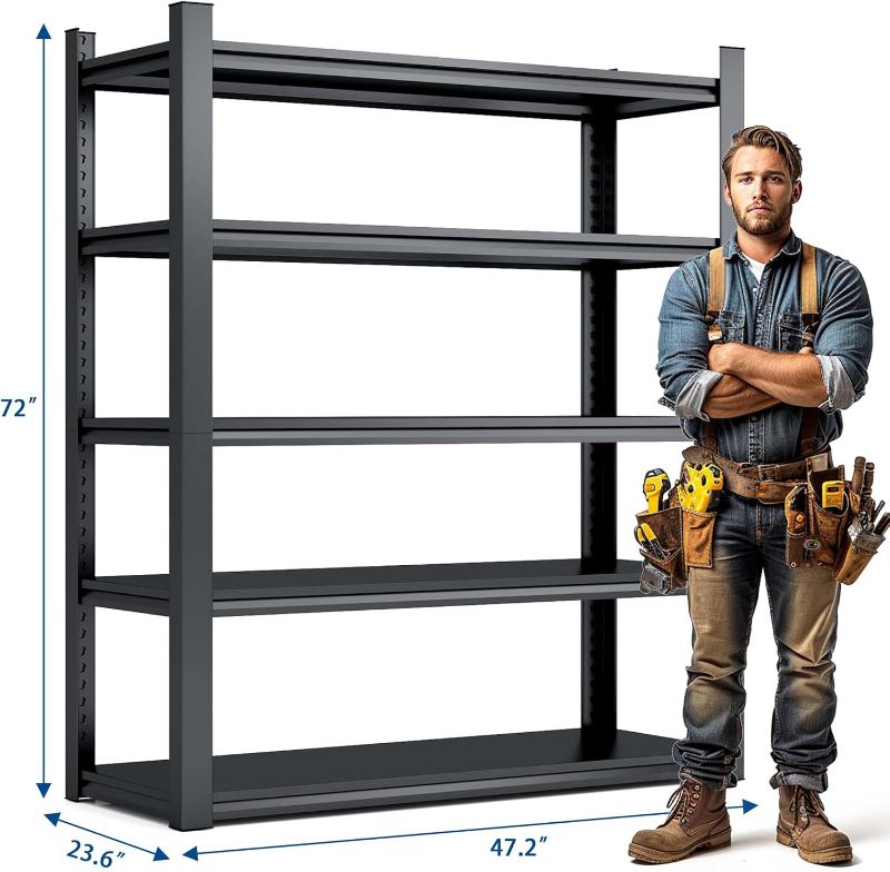 Photo 1 of 72" H Garage Shelving, Metal Storage Shelves, Adjustable 5 Tier Storage Rack, Heavy Duty Shelving, Industrial Utility Shelf for Garage, Warehouse, Bedroom, Kitchen, 24" D×48" W×72" H, Black
