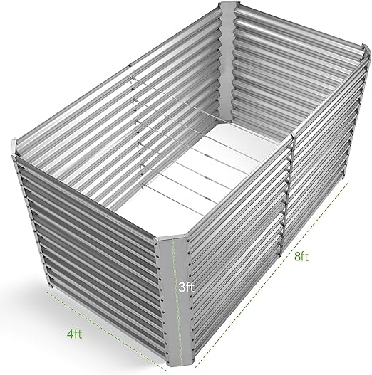 Photo 1 of Land Guard 8x4x3ft Rectangular Galvanized Raised Garden Beds, Large-Capacity Metal Planter Box Outdoor, Durable Deep Raised Garden Bed 3ft Tall, Raised Beds for Gardening Vegetables, Classic Silver