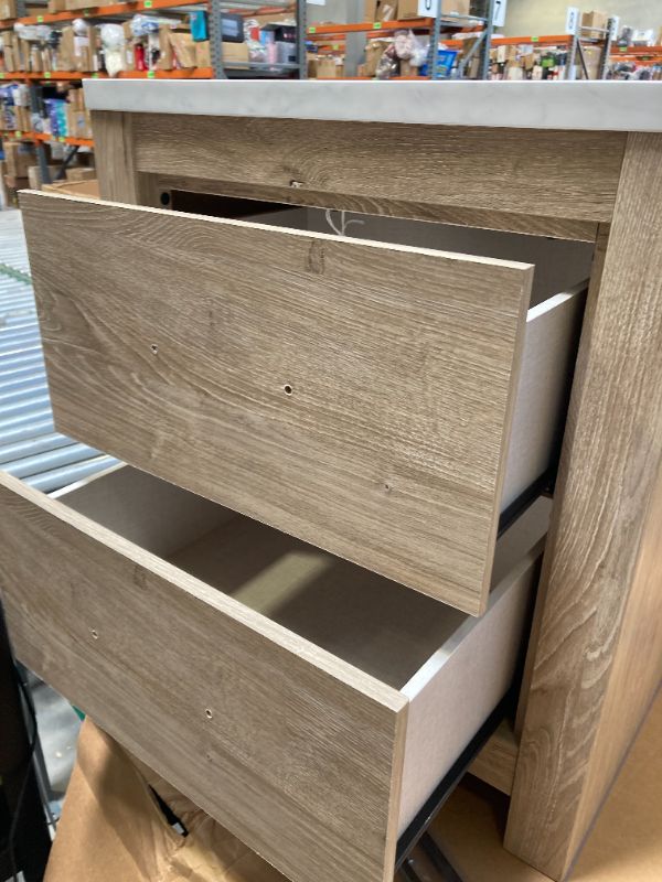 Photo 1 of Signature Design by Ashley Senniberg Modern 2 Drawer Nightstand with Faux Marble Top, 24.72" Tall, Light Brown & White