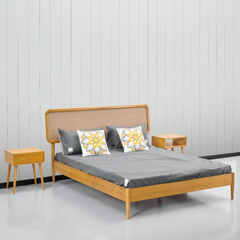 Photo 1 of NTC Lupin Wooden Bed Frame with Headboard, Solid Oak and Rubber Wood Foundation with Silent Slats and Wood Central Supports, 1000 Lb Capacity, Effortless Assembly, King - Rustic Oak